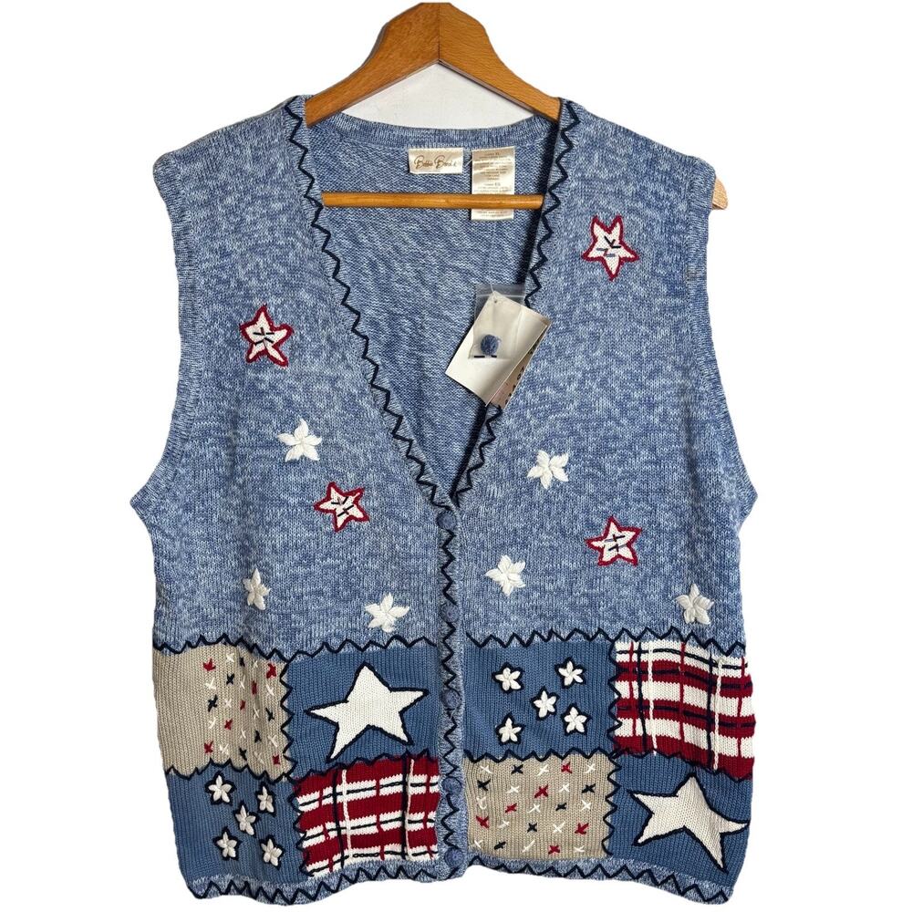 NWT Bobbie Brooks Vintage XL Knit Vest Stars Fourth Of July Patriotic American